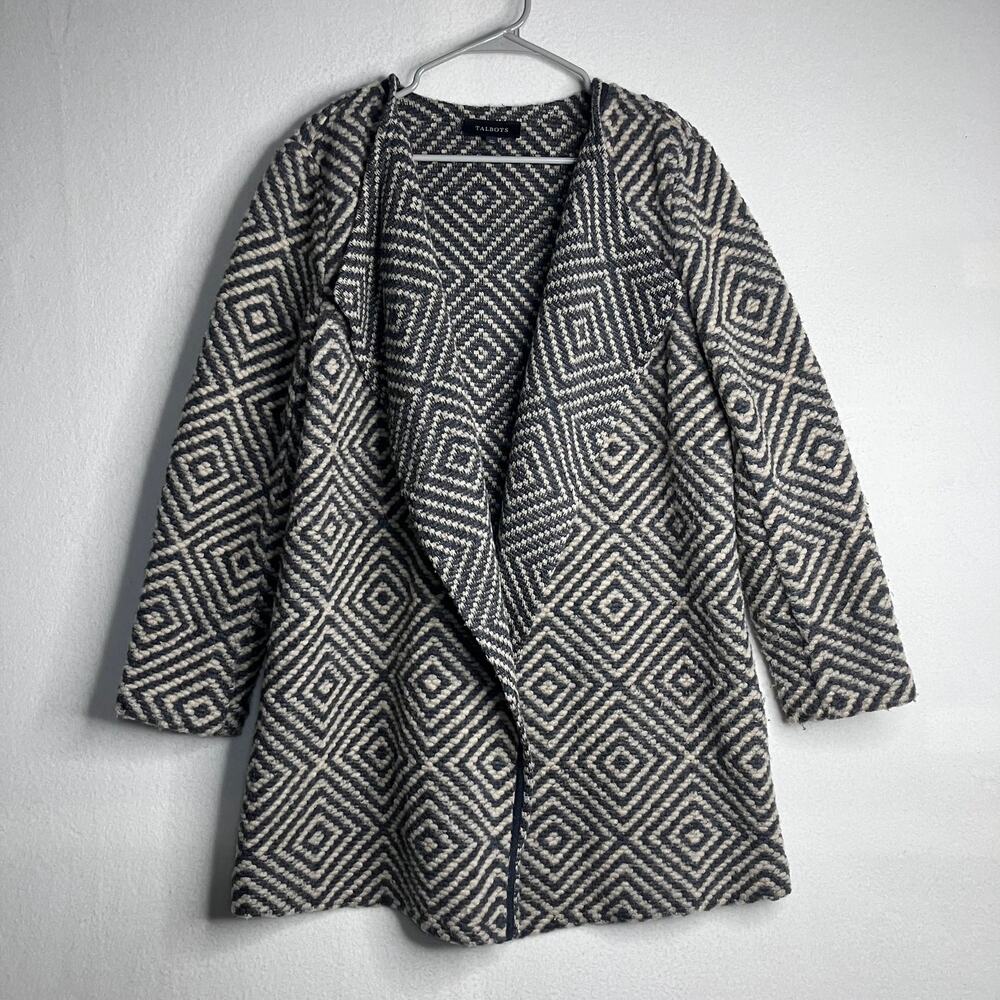 Talbots Wool Blend Geometric Chunky Knit Cardigan Womens XL Coatigan Boho
